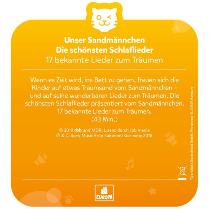 tigercard – Unser Sandmännchen – Die schönsten Schlaflieder – 17 bekannte Lieder zum Träumen – Bild 3